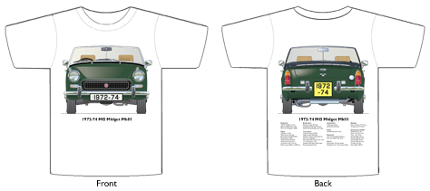 MG Midget MkIII (wire wheels) 1972-74 T-shirt Front & Back